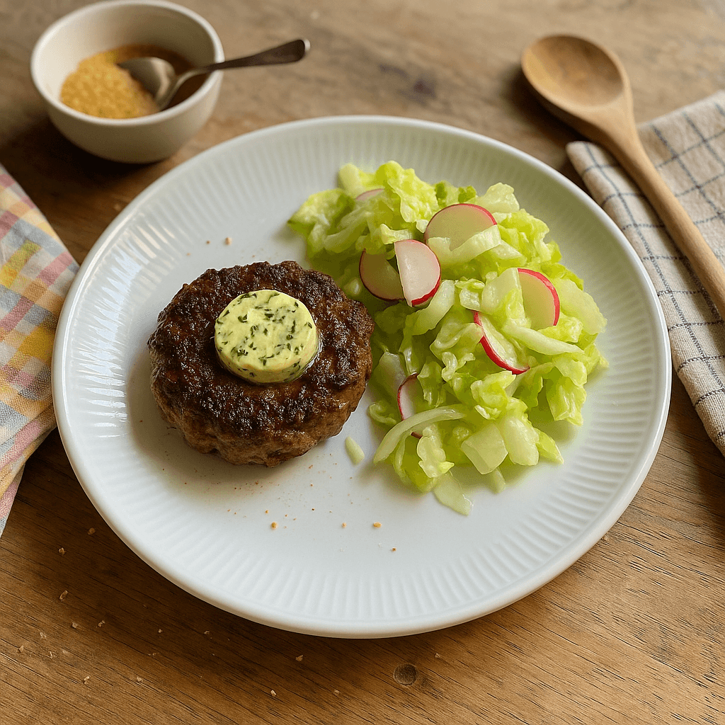 Hakkebøf med kryddersmør og mormorsalat