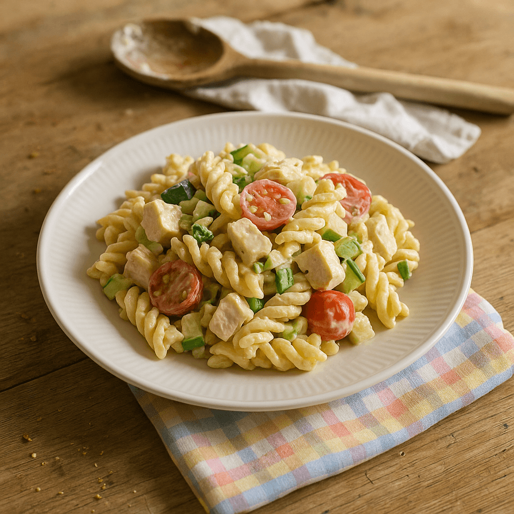 Cremet pastasalat med ananas-twist - Opskrift på frokost,middag,snack