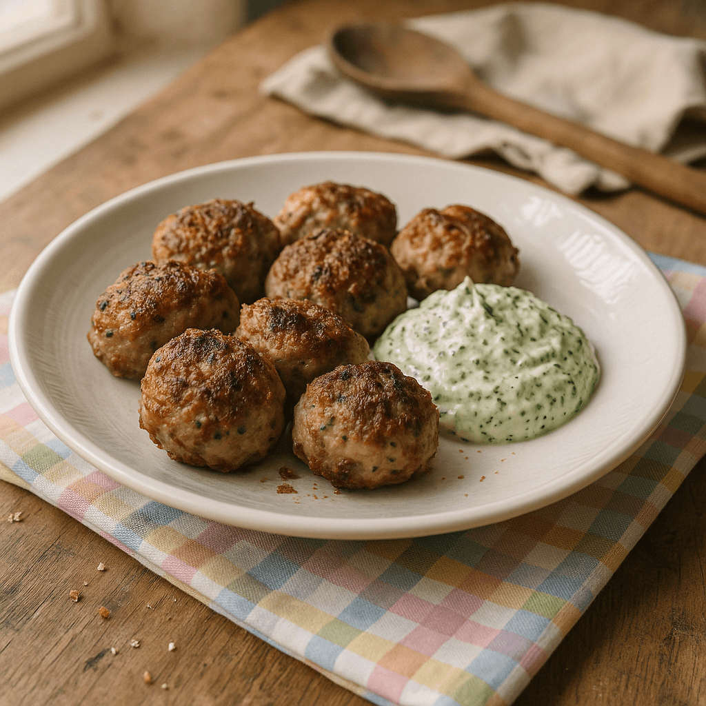 Mini-frikadeller med urtedip