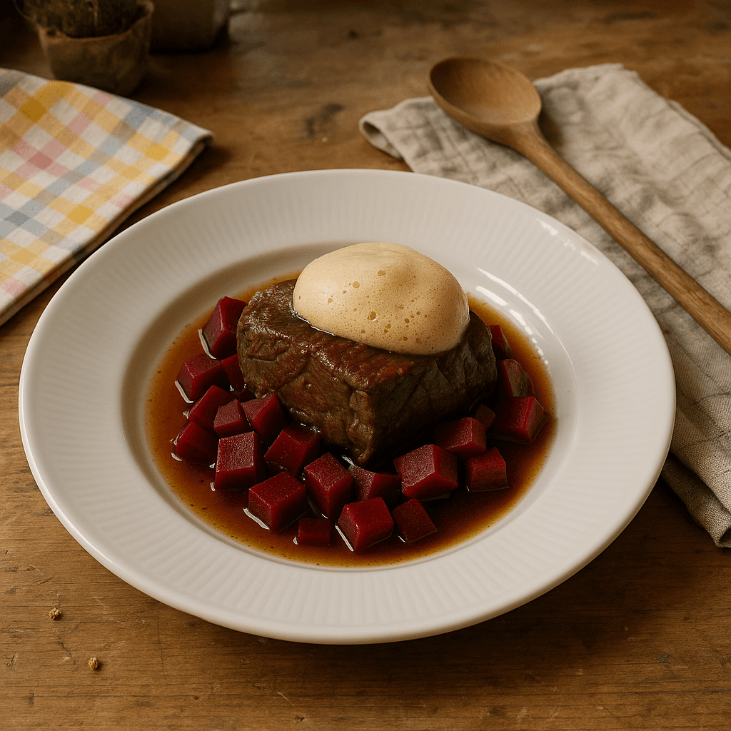 Kaffeskum & rødbraiseret kød