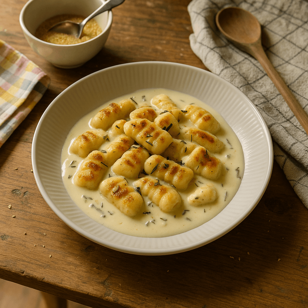 Røsmagts-gnocchi med hvidløgscreme