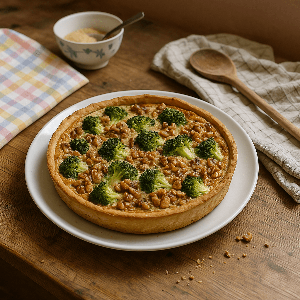 Broccoli-quiche med valnødder