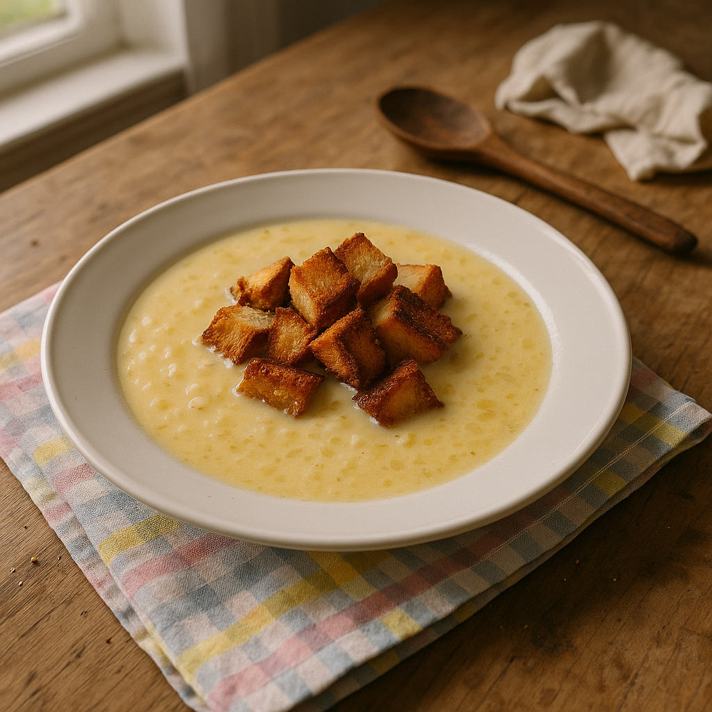 Ostesuppe og smørristede franskbrødstern