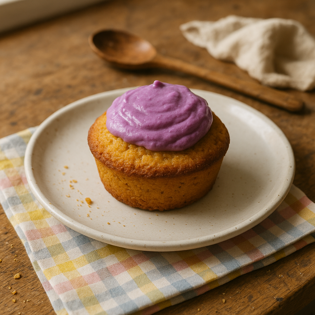 Majsmuffin med rødkålscreme
