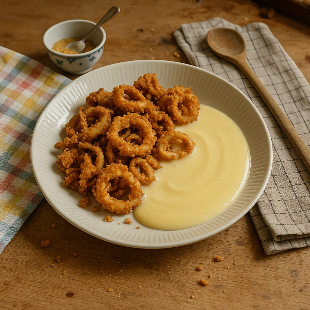 Blæksprutte-fritter med vaniljesauce