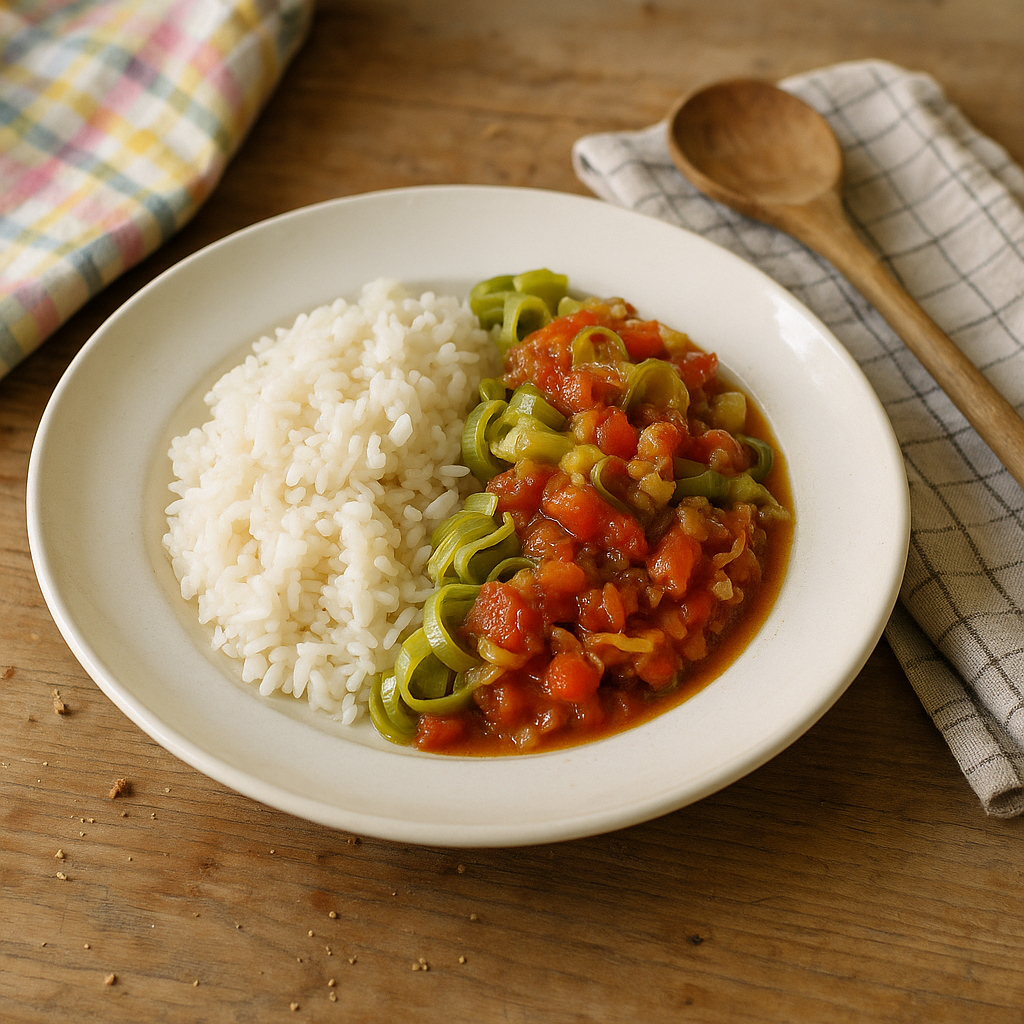 Kokosris & porretomat-relish