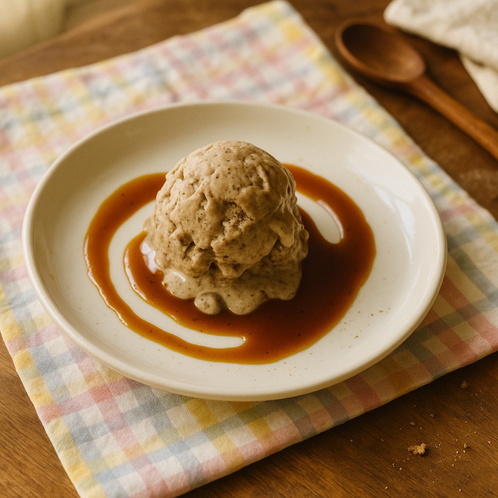 Svampeis med soya-karamel