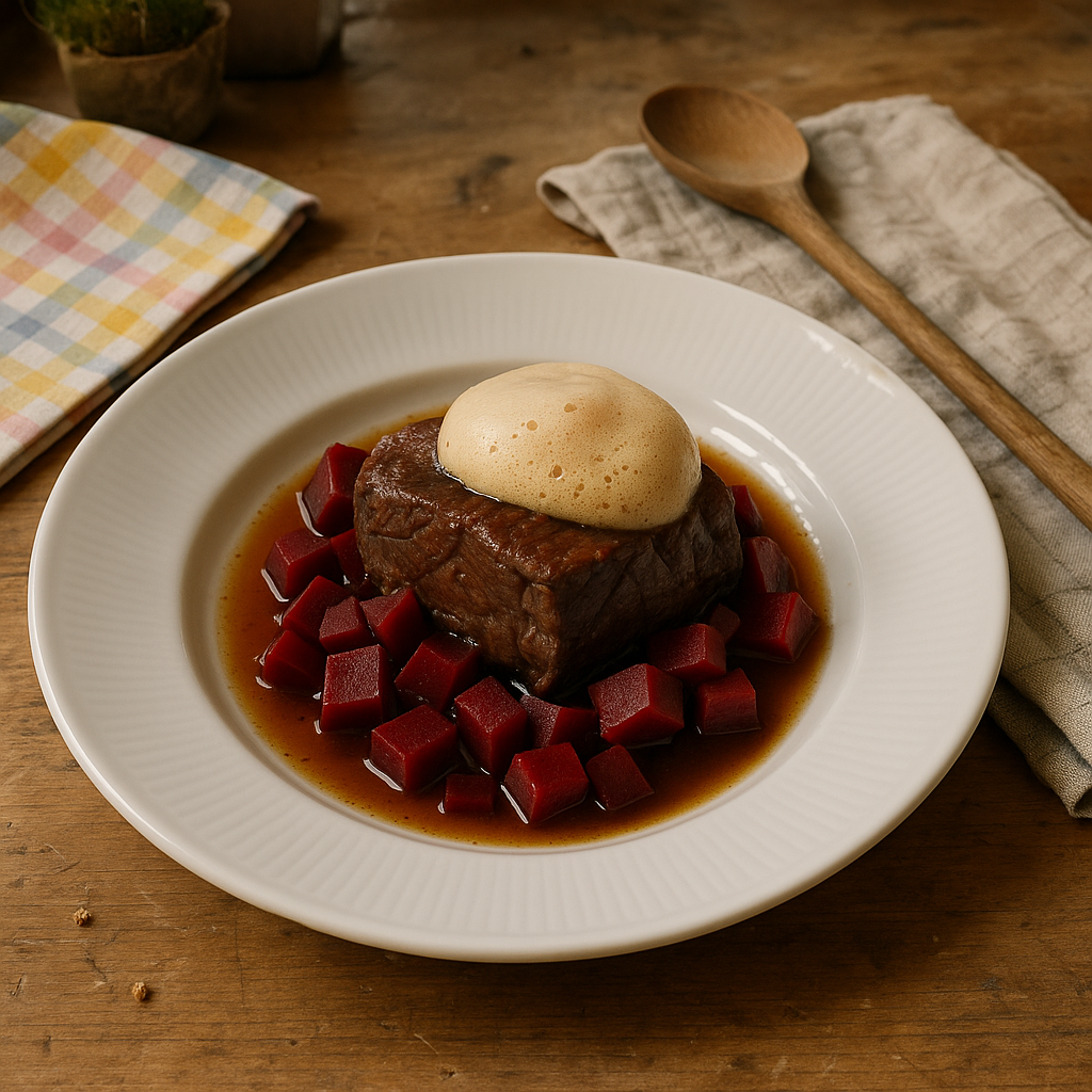 Kaffeskum & rødbraiseret kød