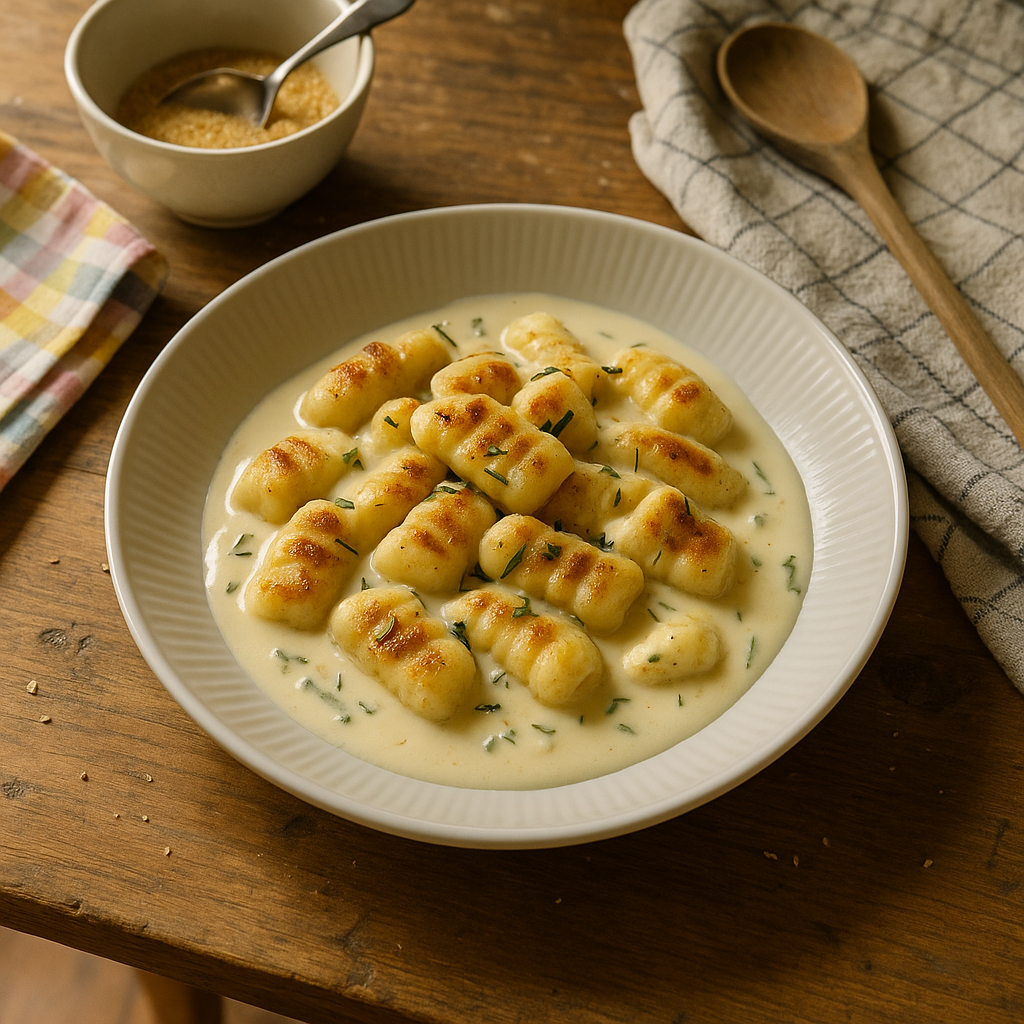 Røsmagts-gnocchi med hvidløgscreme