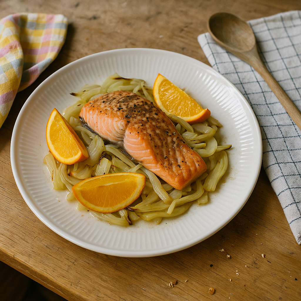 Appelsinbagt laks med fennikel