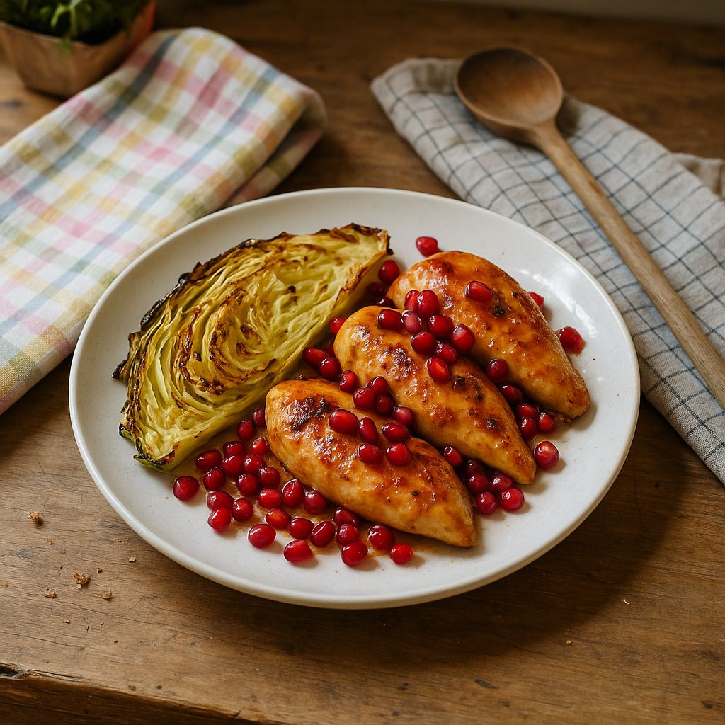 Granatæble-kylling med ristet spidskål