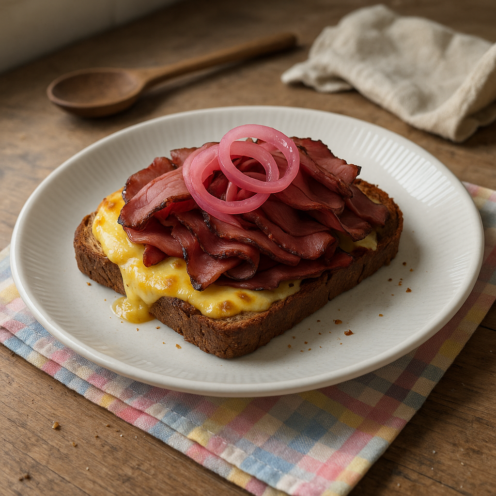 Pastramitoast med syltet skalotteløg