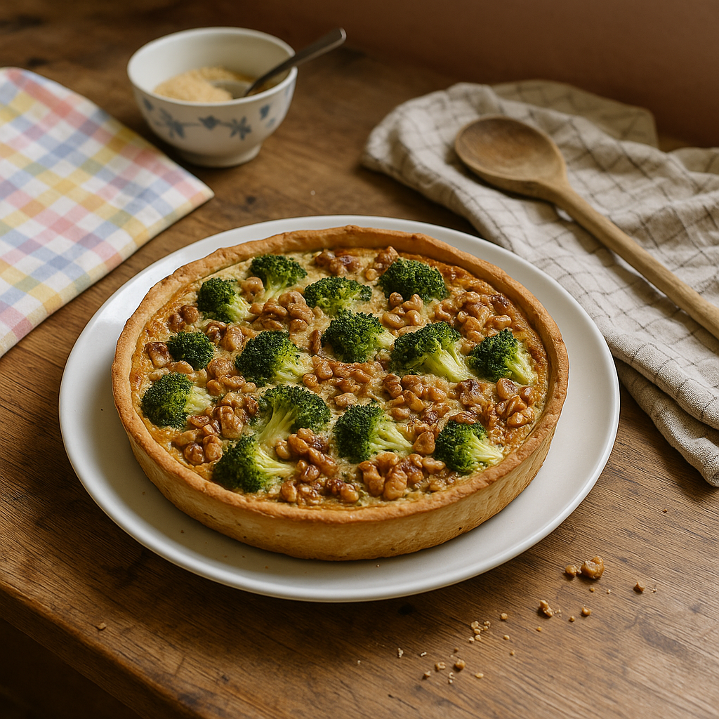 Broccoli-quiche med valnødder