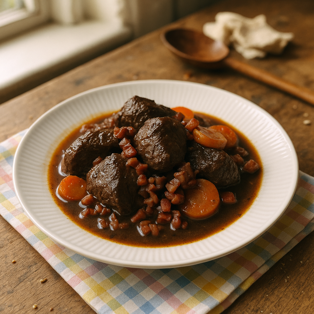 Mørk bacon-braisering af okse