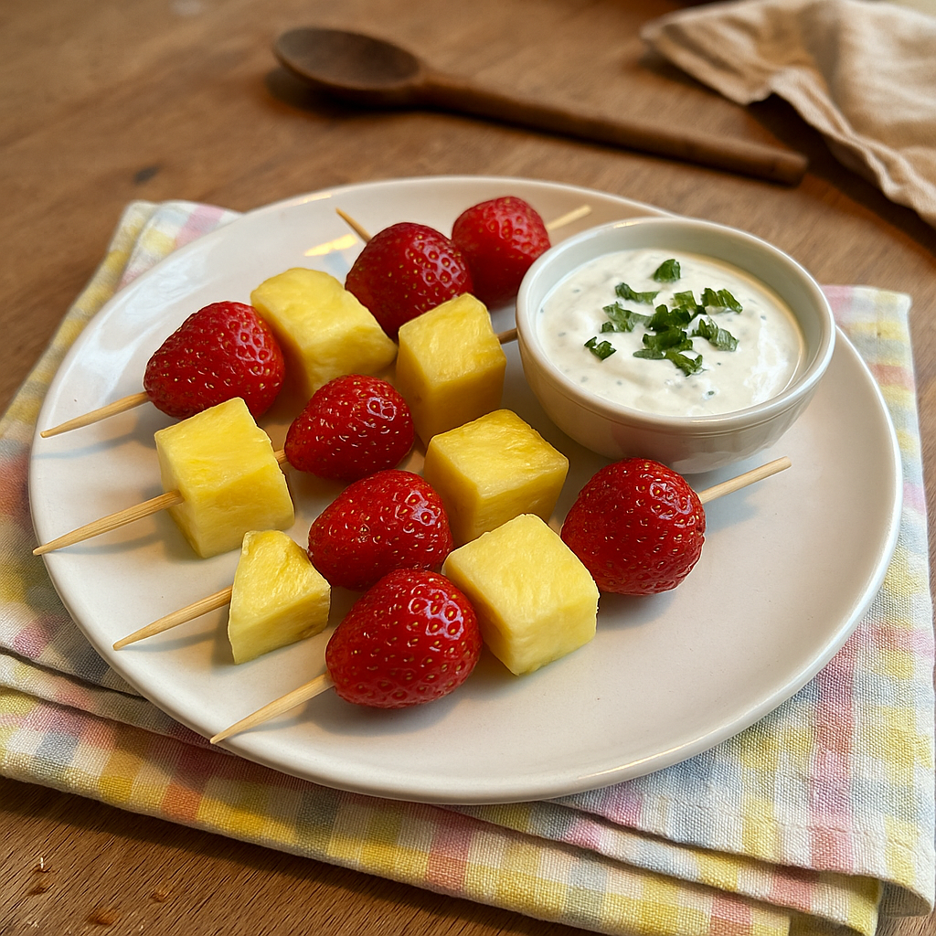 Frugtspyd med myntedip