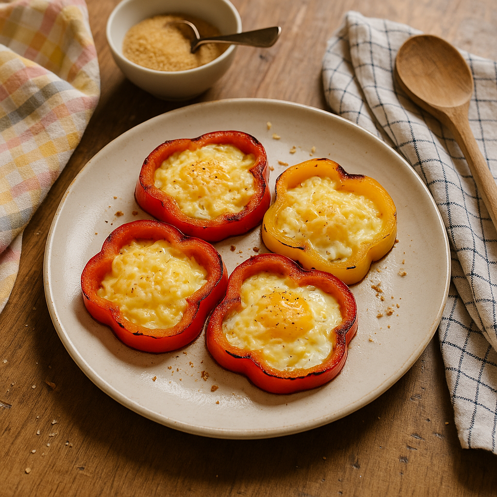 Bagte peberfrugtringe med æg