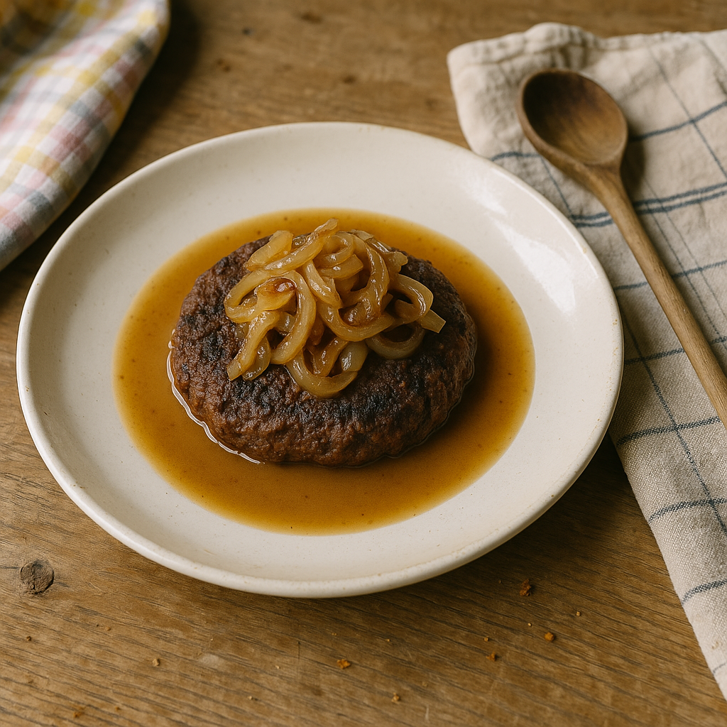 Vegansk hakkebøf med løg